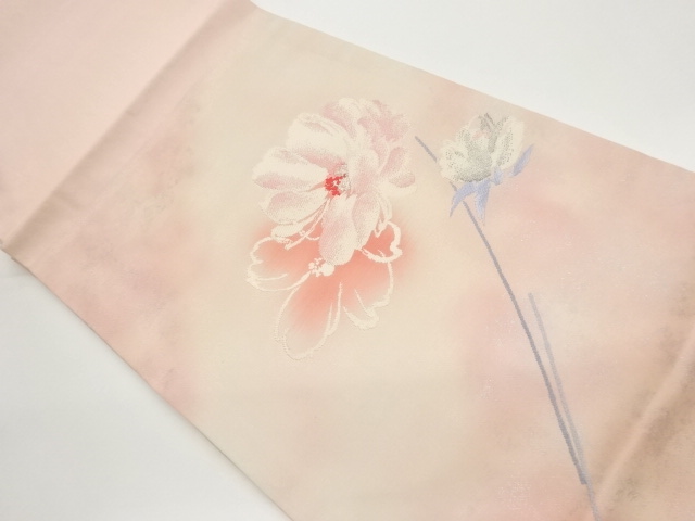 草花模様織出し開き名古屋帯（額縁仕立て）